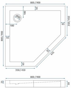 Rea Diamond - Akril zuhanytálca 90 x 90 x 5 cm + szifon, fekete, REA-K8543