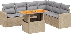 vidaXL 7 részes bézs polyrattan kerti ülőgarnitúra párnákkal