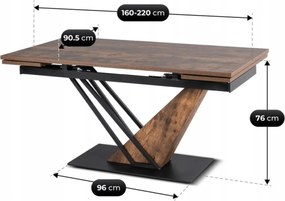 REX bővíthető étkezőasztal 160-220 cm rusztikus tölgy/fekete MDF