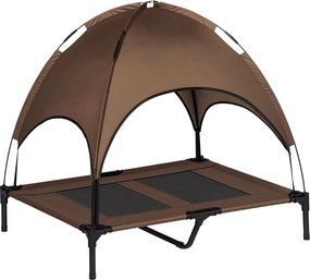 PawHut Emelt Ágy Kutyáknak Napernyővel, Kültéri Pet Ágy, Lélegző Taft Anyag, Kávé Szín, 92 x 76 x 90 cm | Aosom