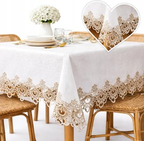 Abrosz asztalra Nagy Fehér, barna gipiurával Foltálló téglalap alakú 140x220