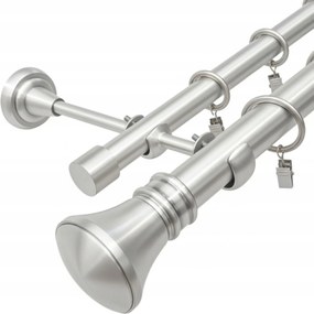Dupla Fém Függönykarnis 25 19 MM ezüst Szatén 140 CM Monaco Kerekek