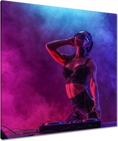 Vászonkép 80x80 DJka Nő Dj lemezjátszó
