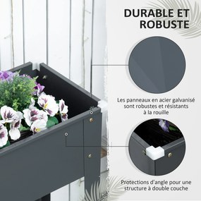 Outsunny Emelt Ágyás Ültető Tálca Lábakon Négyzetes 100 x 30 x 80 cm Drainázs Lyukkal - Tűzforró Galvanizált Acél Szürke | Aosom