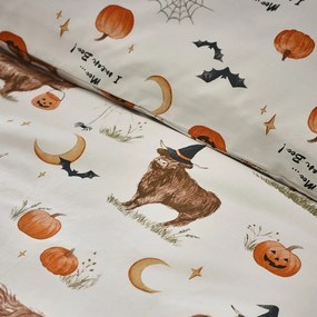 Szürkésbézs kétszemélyes ágyneműhuzat 200x200 cm Halloween Highland Cow – Catherine Lansfield
