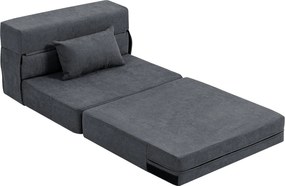 HOMCOM összecsukható fotelágy — átalakítható padlófotel, chaise longue és matrac, helytakarékos kanapéágy nappaliba, stúdióba (80 x 80 x 64 cm), sötét