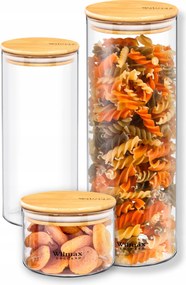 Üveg tároló bambusz fedővel Wilmax szett 3 db