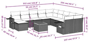 12 részes fekete polyrattan kerti ülőgarnitúra párnákkal