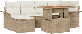 vidaXL Kerti Kanapé Szett párnával 7 pcs Beige és krém polirattan