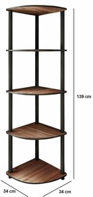 Corner Walnut polcállvány, 5 polcok, L