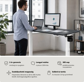 Elektromos, állítható magasságú, ergonomikus, fehér-antracit íróasztal,1400x700 mm: ARIA