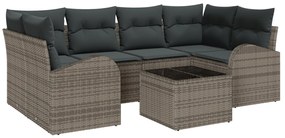 7 Darabos Kerti Kanapé Szett Párnákkal Szürke Poly Rattan