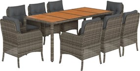 vidaXL 9 részes szürke polyrattan kerti étkezőgarnitúra párnával