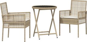 vidaXL Kert Bistro Készlet 3 pcs Bézs polirattan