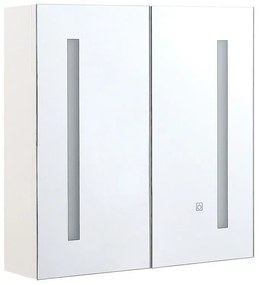 Fehér És Ezüst Tükrös Fürdőszoba Szekrény LED Világítással  60 x 60 cm CHABUNCO Beliani