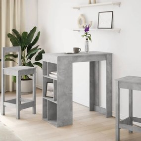 betonszürke szerelt fa tárolórekeszes bárasztal 102x50x103,5 cm
