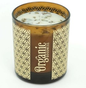Organikus füstölő gyertya Frankincense &amp; Myrrh200 g üvegben, aranyfóliával