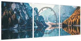 Kép - Csónakok a Braies-tónál (órával) (90x30 cm)