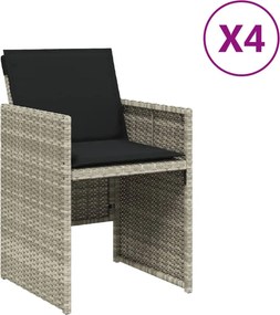 vidaXL 4 db világosszürke polyrattan kerti szék párnával