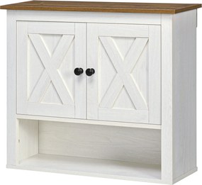 kleankin Fali Szekrény Függeszthető Fürdőszobai Szekrény 2 Ajtóval és Tárolópolcokkal Konyhához, Előszobához, Folyosóra 60x19,5x52,5 cm Fehér | Aosom