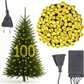 Karácsonyfa Fényfüzér 100 Led Erős Sárga Programozó