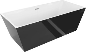 Luxury Lita szabadon álló fürdökád akril  170 x 75 cm, fehér/fekete,  leeresztö  króm - 52121707575 Térben álló kád