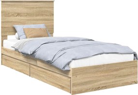 vidaXL Tárolós Ágy fejtámlával Sonoma tölgy 90 x 200 cm Faanyag