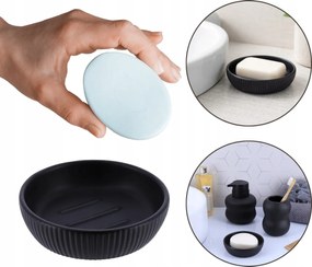 Fürdőszobai Szappantartó, Kerek, Kőhatású, Fekete, Tartós