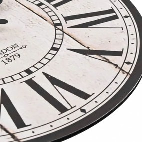Vintage stílusú konyhai falióra london mintával, 30 cm átmérőjű