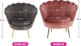 Fotel Art-deco stílusban, rózsaszín Velvet anyag/gold króm-arany, NOBLIN