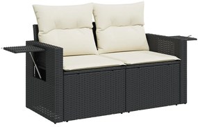 Kert Kanapé Szett 3 darabos Fekete, Krém Rattan, Szövet Nagy
