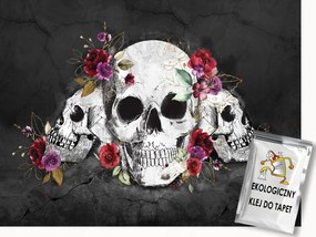 Fotótapéta Flizelina Gothic Koponya Virágok Rózsák Sötét Beton 300x210 ragasztó