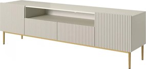 Nicole RTV szekrény 200 cm nyitott polccal és fiókokkal - kasmír / arany lábak
