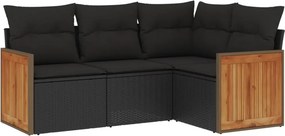 vidaXL 4 részes fekete polyrattan kerti ülőgarnitúra párnákkal