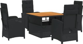 vidaXL 5 részes fekete polyrattan kerti étkezőgarnitúra párnákkal