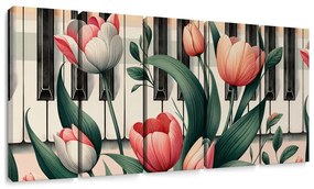 5 részes kép zongora és tulipánok virágszimfóniában