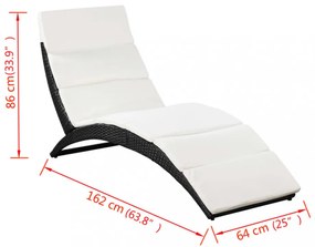 fekete összecsukható polyrattan napozóágy párnával