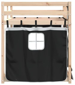 fehér/fekete tömör fenyőfa emeletes ágy függönyökkel 90x190 cm