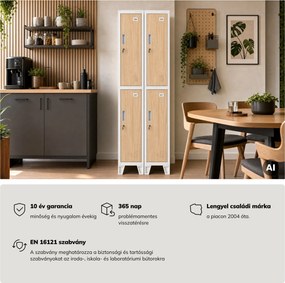 Öltözőszekrény fém munkahelyi mély 2 ajtós fehér/sonoma tölgy, 292x1720x600 mm: BARTEK 1 Plus D600 Eco Design