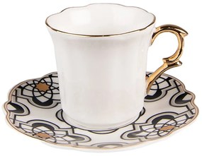 Porcelán kis kávés csésze aljjal 95 ml fekete-fehér-arany art deco