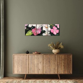 Kép - Rózsaszín és fehér virágok (órával) (90x30 cm)