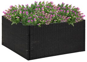 Fekete polyrattan kerti ültetőláda 80 x 80 x 40 cm