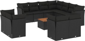 vidaXL 12 részes fekete polyrattan kerti ülőgarnitúra párnákkal