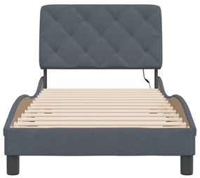 sötétszürke bársony ágykeret LED-ekkel matrac nélkül 90 x 200 cm