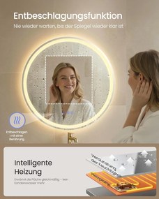 SONGMICS világító kerek fali tükör érintővezérléssel, 61 cm, felhőfehér