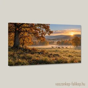 Őszi hajnal a völgyben – prémium vászonkép 40x23 cm