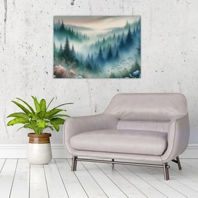 Kép - Erdős táj köddel (70x50 cm)