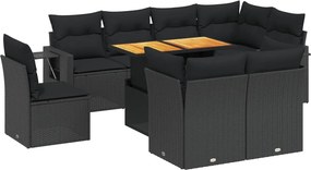 vidaXL 9 részes fekete polyrattan kerti ülőgarnitúra párnákkal