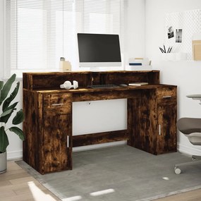 füstös tölgy színű szerelt fa íróasztal LED-ekkel 160x55x91 cm