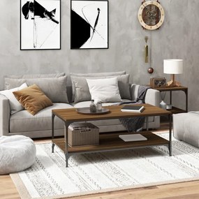 Barna tölgyszínű szerelt fa dohányzóasztal 80 x 50 x 40 cm